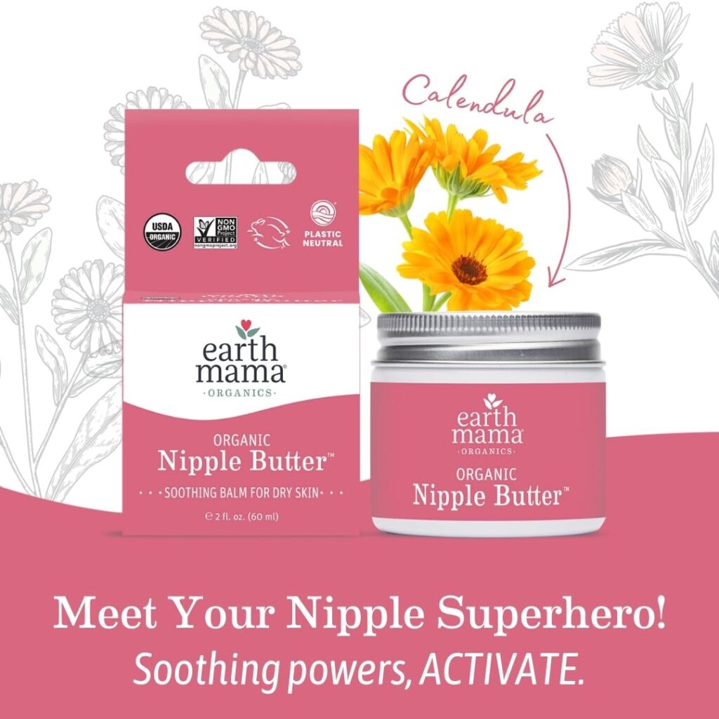 nipple cream, organic nipple butter, breastfeeding balm, nursing cream, postpartum care, lanolin-free cream, safe nipple butter, baby-safe cream, earth mama balm, nipple moisturizer;
